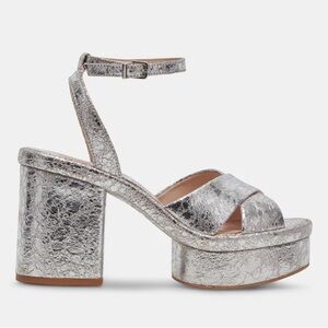 Dolce Vita Silver Platform Sandals with Cross-Over Straps